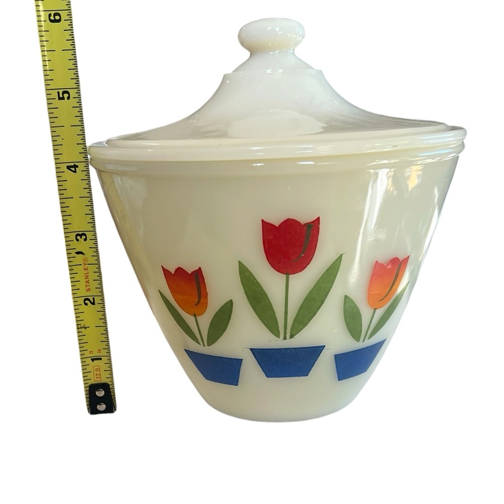 Vintage Anchor Hocking Tulip Grease Jar Canister Milk Glass MCM - Picture 10 of 12